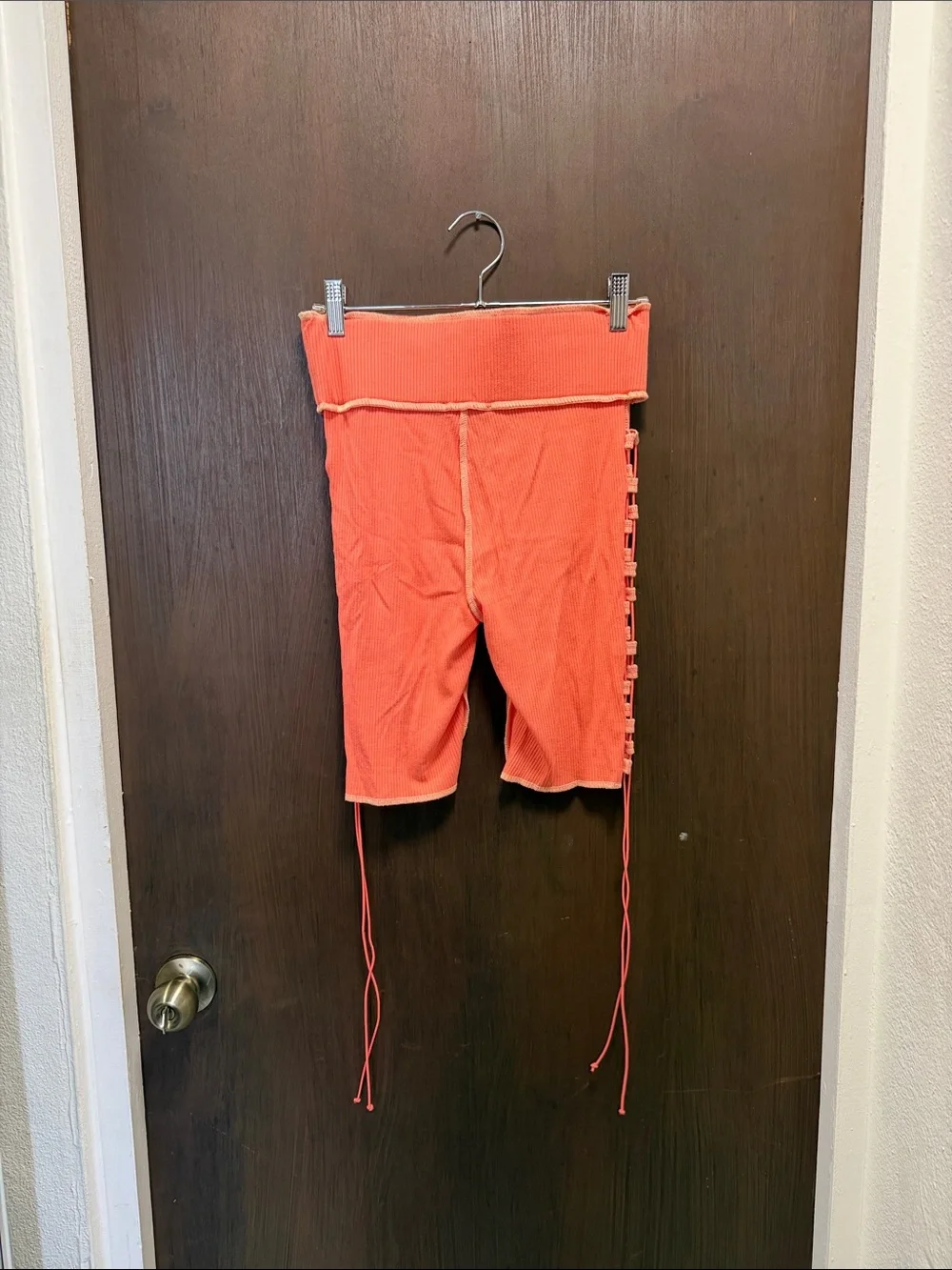 Forever 21 Coral Orange Lace-Up High Waist Bike Shorts